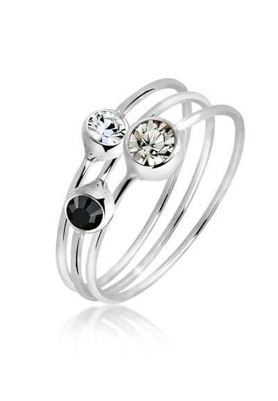Elli - Ring - Dames Stapelen Set van 3 Elegant met Kristallen in 925 Sterling Zilver - Dames