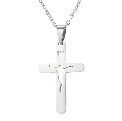 Fako Bijoux - Ketting Met Kruisje Open Jesus - Stainless Steel - RVS - Staal - Zilverkleurig