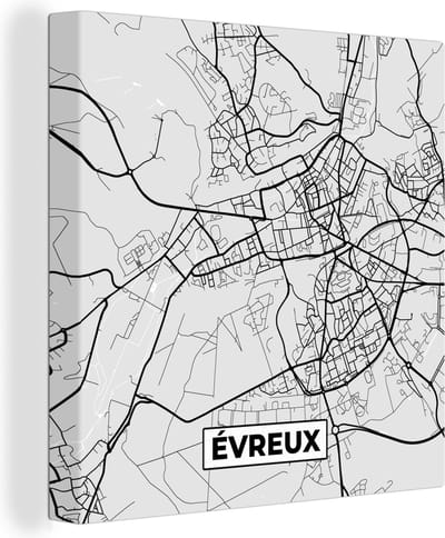 Canvas Schilderij Kaart – Stadskaart – Frankrijk - Évreux - Plattegrond - 20x20 cm - Wanddecoratie