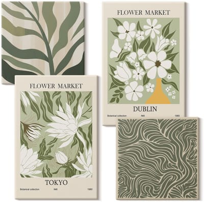 Wallfluent Set van canvas schilderijen - Plantenpatronen, botanische decoraties, boho-stijl Canvas Schilderijen Set - Set van 4 Canvas Schilderijen - Groente Set van Canvas Prints - Natuur Canvas Kunst Set - Boheemse Canvas Kunst Set