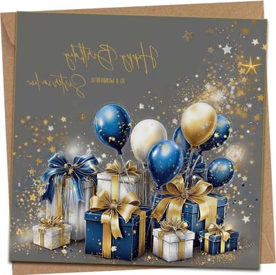Verjaardagskaart - Schoonzus kaart - Verjaardag vieren - Extra dikke kaart - 15 x 15 cm - Goud wit blauw