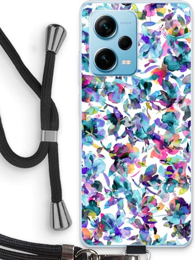 Case Company® - Hoesje met koord geschikt voor Xiaomi Redmi Note 12 Pro Plus hoesje met Koord - Hibiscus Flowers - Telefoonhoesje met Zwart Koord - Bescherming aan alle Kanten en Over de Schermrand