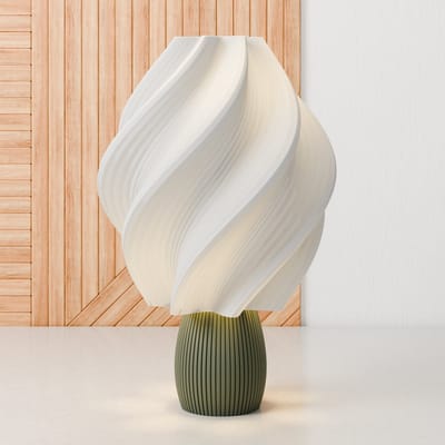 Dastium Home - Tafellamp - Witte lamp met groene poot - Paddestoel lamp - Japandi lamp van gerecycled kunststof - Sfeerlamp woonkamer of slaapkamer - Schemerlamp geschikt voor E27 LED