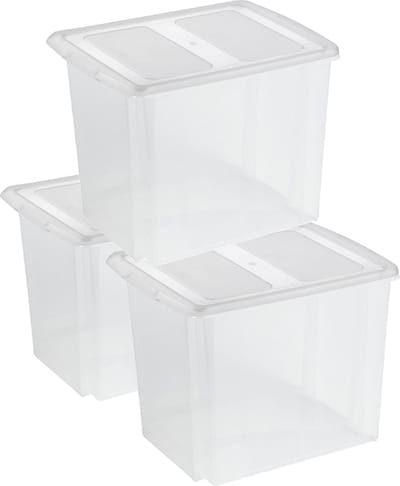 Sunware Set van 3x opslagboxen - kunststof - 45 liter - transparant - 45 x 36 x 36 cm - met deksel - kisten