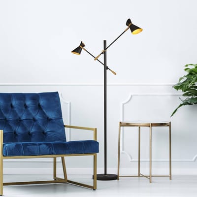 Searchlight Diablo LED vloerlamp, zwart/goud, metaal, verstelbaar