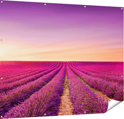 Gards Tuinposter Paarse Lavendel Bloemenveld - 150x120 cm - Tuindoek - Tuindecoratie - Wanddecoratie buiten - Tuinschilderij