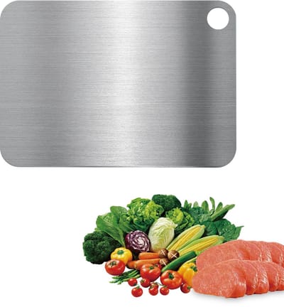 Dailygoods- Snijplank Roestvrij Staal - Dubbelzijdig - Antiaanbaklaag - Voedselveilig - 23,5 x 14,5 cm - Hygiënisch en gemakkelijk te reinigen - Keukenplank