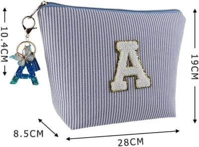 Gepersonaliseerde make-uptas met sleutelhanger voor meisjes en vrouwen, ideaal cadeau voor moeders en vriendinnen, blauw en stijlvol