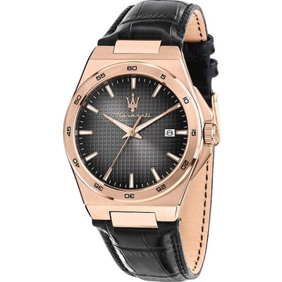 Maserati Velocità Slim Zwart Lederen Heren Quartz Horloge met Datum R8851153001 zwart