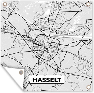Tuin poster Stadskaart – Plattegrond – België – Zwart Wit – Hasselt – Kaart - 200x200 cm - Tuindoek