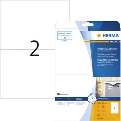 Etiket herma 4600 210x148mm a4 folie wit 20st | 32 stuks
