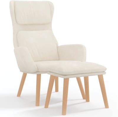 vidaXL - Relaxstoel - met - voetenbank - fluweel - crèmewit