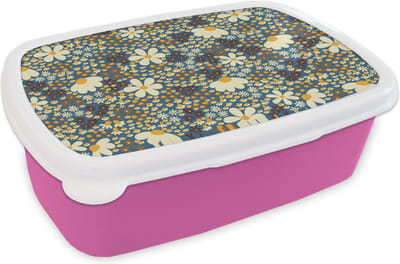 Broodtrommel Roze - Lunchbox - Brooddoos - Bloemen - Patroon - Madelief - 18x12x6 cm - Kinderen - Meisje