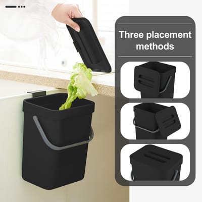 Allecto - Keuken Compostbak - Hangende Organische Afvalbak - Stijlvol en Functioneel - Zwart - Ideaal voor Keuken en Badkamer - Compact en Ruimtebe..