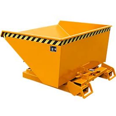 Automatische kantelbak Bauer type 4A 900, 3 ontgrendelingspunten, afrolsysteem, capaciteit 0,9 m³, tot 1000 kg, geel-oranje RAL 2000