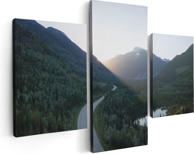 Artaza Canvas Schilderij Drieluik Weg Door Het Bergen Landschap  - 90x60 - Foto Op Canvas - Canvas Print
