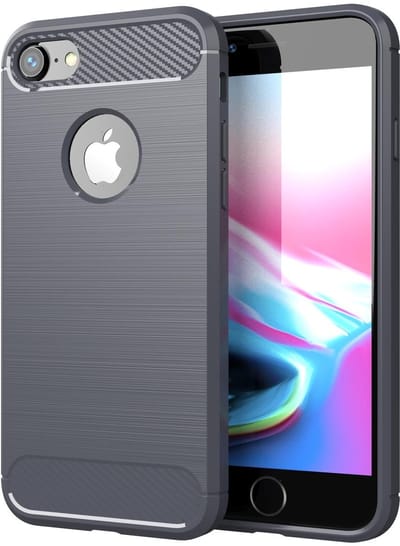 Cadorabo Hoesje geschikt voor Apple iPhone 7 / 7S / 8 in BRUSHED GRIJS - Beschermhoes van flexibel TPU siliconen in roestvrij staal-carbonvezel look Case Cover