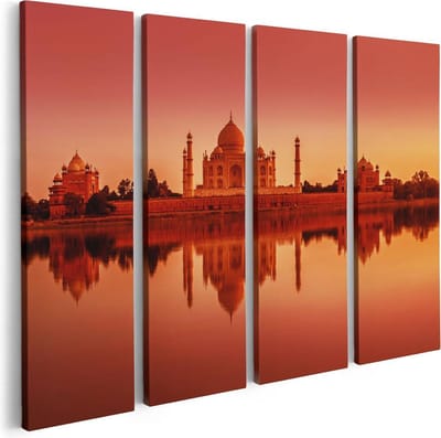 Artaza Canvas Schilderij Vierluik Taj Mahal bij Zonsondergang - 80x60 - Foto Op Canvas - Canvas Print