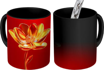 Magische Mok - Foto op Warmte Mokken - Koffiemok - Bloem - Goud - Glazen - Magic Mok - Beker - 350 ML - Theemok