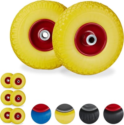 8x steekwagenwiel geel-rood - volrubber - reservewiel - 100 kg - stalen velg