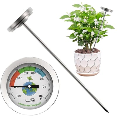 Tuinthermometer, tuinbodemthermometer, 17,8 cm, buitentemperatuurthermometer, gemakkelijk af te lezen, bodemthermometer voor planten en zaaien, roestvrij staal, tuintemperatuurmeter, efficiënt voor