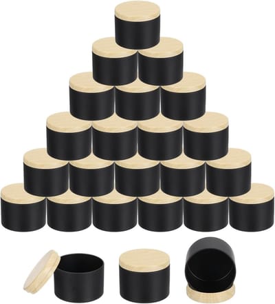 Lege Kaarsglazen - Tin Potjes - Kaarsen Maken - Met Houten Deksel - 24 Stuks - Zwart