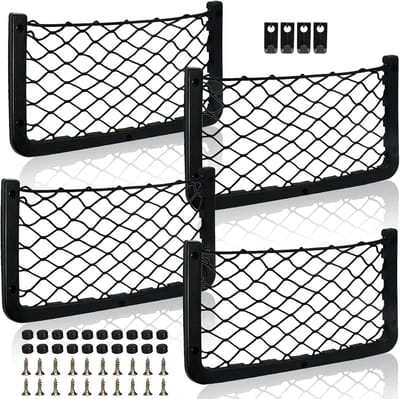 Famanu – Set van 4 elastische opbergnetten met haken – 36 x 18 cm – Voor auto, camper en caravan