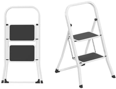 Vouwladder met 2 Treden - Robuuste Huishoudladder met Antislip en Stalen Frame - Ruimtebesparend en Opklapbaar - Draagkracht tot 150 kg