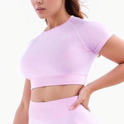 DV – Roze – S – SportCrop – SculptWear – Dames – Korte Mouwen - Sport Shirt- Aansluitend, Ademend, Zweetafvoerend