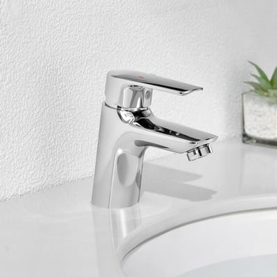 Auralum MAX Wastafelkraan Zilver - Badkamerkraan Chroom - Mengkraan Warm en Koud - Waterbesparend - Inclusief aansluitingen