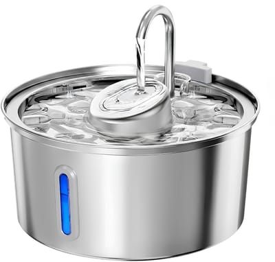 QORA® Drinkfontein Kat - Drinkfontein Kat Happy Things - Drinkfontein Kat Draadloos - Drinkfontein Kat Keramiek - Drinkfontein Kat Zonder Filter-Zilver- 23cmx 23cm x 12cm
