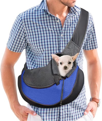 Famanu – Sling Carrier Hondendraagtas – Ademend Mesh Reistas voor Kleine Honden, Comfortabele Schouderdraagtas voor Onderweg