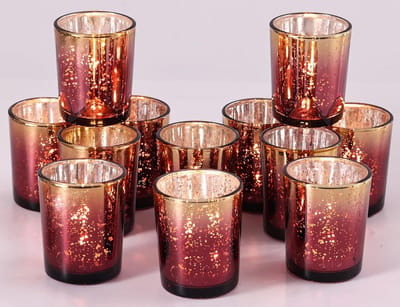 Theelicht Kaarsenhouders - Votiefhouders Glas - Sfeer Creëren - Gekreukt Glas Effect - Set van 12 - Bordeaux Goud