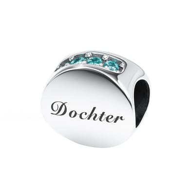 Familie bead DOCHTER blauwe zirkonia | bedel | Zilverana | geschikt voor alle bekende merken armband | 925 zilver
