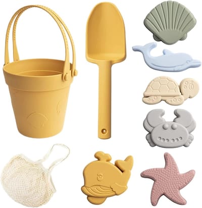 Strandspeelgoed Set - Zomerspeelgoed Buiten - Zandkasteel Bouwen - Veilig Siliconen Materiaal - 8 Delig - Geel