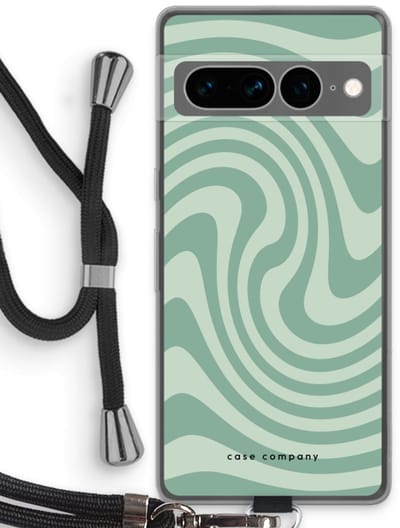 Case Company® - Hoesje met koord geschikt voor Google Pixel 7 Pro hoesje met Koord - Swirl Groen - Telefoonhoesje met Zwart Koord - Bescherming aan alle Kanten en Over de Schermrand