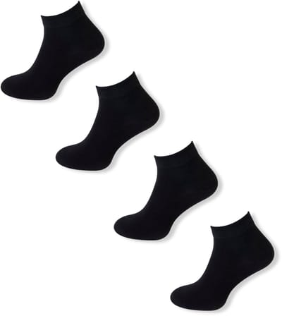Basset Bamboe - Unisex Sneakersokken - 4-pack - Maat 35/38 - Zwart
