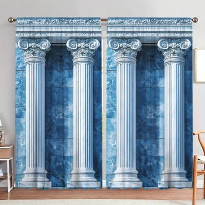 2 stuks Romeinse Zuil Marmer Achtergrond Bedrukt Gordijn voor Huisdecoratie - Tunnel voor Roede Raambekleding voor Slaapkamer, Kantoor, Keuken 52.5cmX116cm X 2pcs blue