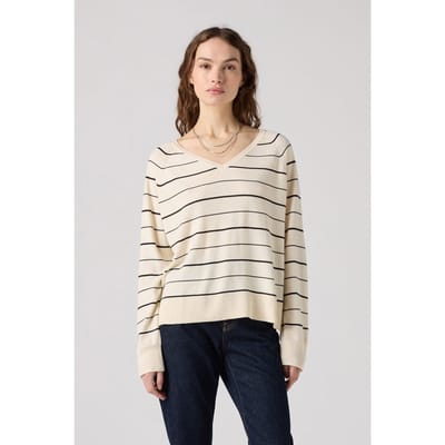 Levi's Petal Vneck Sweater Olympic Stripe White Maat: L | Gebreide Truien Outlet | Dames | Wit