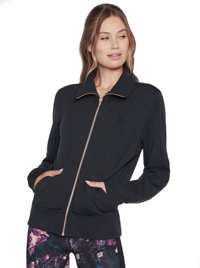 Skechers Hoodless Hoodie Skechcloud Jacket WJA288-BLK, Vrouwen, Zwart, Sweatshirt, maat: XS