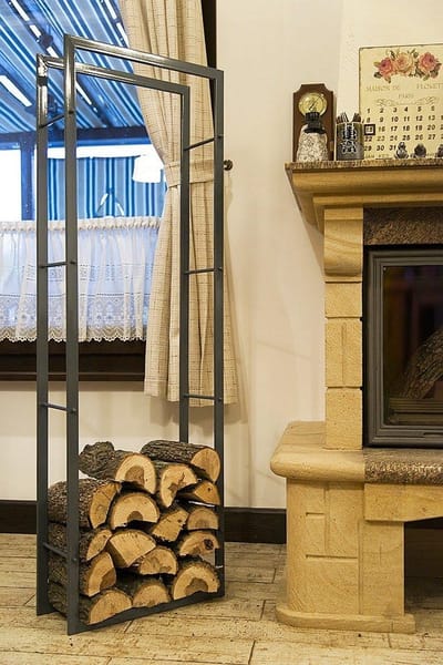 Houthaard Rek - Houtmand Openhaard - Opslag Haardhout - Gepoedercoat Metaal - 150 cm Hoog - Grijs