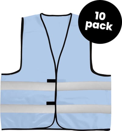 10-pack Veiligheidshesjes kinderen - Veiligheidsvesten kind - Lichtblauw - Maat XS (3-7jaar) - Hesjes veiligheid verkeer