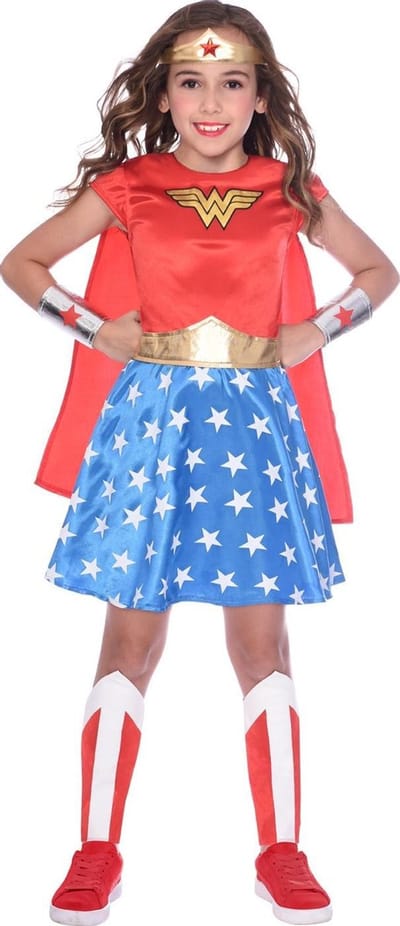 Wonder Woman Kostuum Meisjes - Classic - Verkleedkleren Meisjes - Rood/Blauw - Maat 128