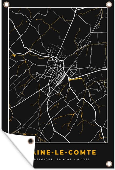Muurdecoratie Plattegrond - Kaart - Goud - Braine-le-Comte - Stadskaart - 120x180 cm - Tuinposter - Tuindoek