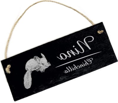 Chinchilla naambordje leisteen gravure met naam huisdier decoratief bord 8 x 22 cm