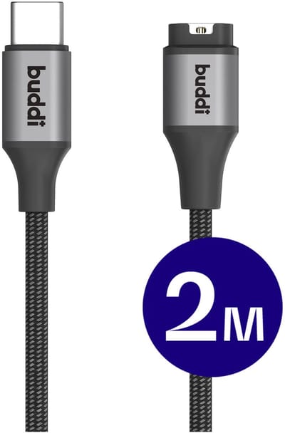 Buddi Flex - Garmin Watch Kabel - USB-C - 2 Meter - Korte kabel - 5W - Gevlochten Nylon - Universeel voor Garmin Watch - Zwart