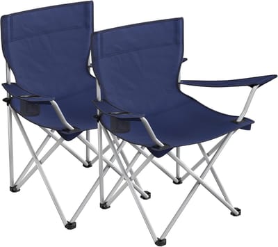 Famanu - Campingstoelen, set van 2, klapstoelen, buitenstoelen met armleuningen en drankhouder, stevig frame, belastbaar tot 120 kg, donkerblauw GCB01IN