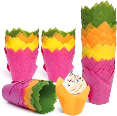 200 Stuks Muffinvormen van Papier, Tulpenvormen voor Muffins, Natuurlijk Ongebleekt, Ideaal voor Feestjes, Verjaardagen en Bruiloften