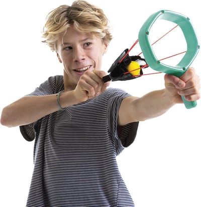 Chillafish Schiet en Vang Spel 2-in-1 - Binnen en buiten speelgoed - Set met 2 Launch toys, 3 Schuimballen en 1 Schietroos - Voor jongens en meisjes vanaf 14 Jaar - Model Dodgi