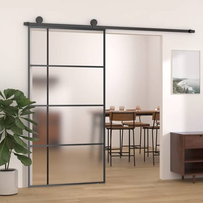 vidaXL - Schuifdeur - 102,5x205 - cm - mat - ESG-glas - en - aluminium - zwart